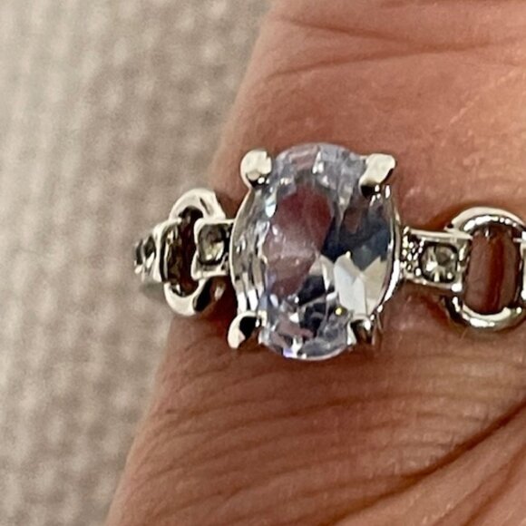 Silver-tone and light blue stone fashion ring.  Appx. size 7 1/4. - Picture 1 of 7